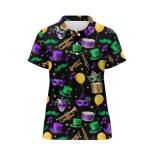 Frestree Mardi Gras Mask Women's Golf Shirts Short Sleeve Balloon Hat Music Note Casual Tennis Tops Lightweight Quick Dry Pickleball Shirts Golf Outfits-M