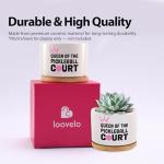 Loovelo Queen of The Pickleball Court Ceramic Succulent Plant Pot with Bamboo Tray Round Pickleball Gifts for Women Pickleball Lovers Players Plant Lover Home Office Decor 3.5 Inch White (No Plants)