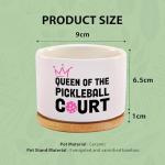 Loovelo Queen of The Pickleball Court Ceramic Succulent Plant Pot with Bamboo Tray Round Pickleball Gifts for Women Pickleball Lovers Players Plant Lover Home Office Decor 3.5 Inch White (No Plants)