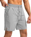 Men's Running Shorts with Zipper Pockets 7 Inch Lightweight Quick Dry Gym Athletic Workout Shorts for Men (Light Grey, L)