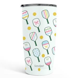 SANDJEST Pickleball Tumbler 20oz, Stainless Steel Travel Cup with Lid, Insulated Coffee Mug, Pickleballs Gifts for Women Girls Friends Sisters Players on Birthday Christmas