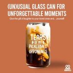 Panvola Tears of My Pickleball Opponents Pickleball Gifts Glass Cup with Bamboo Lids Glass Straw Beer Can Shaped Glass Iced Coffee Glasses Drinking Jars Beer Glasses Glass Cans 16oz