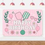 Pickleball Birthday Party Decorations for Girls Backdrop Pink Green Pickleball Themed Happy Birthday Backdrop Banner for Boy Girl Player Sports Floral Balloon Bday Decor Supplies Photo Props 5 * 3ft
