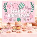 Pickleball Birthday Party Decorations for Girls Backdrop Pink Green Pickleball Themed Happy Birthday Backdrop Banner for Boy Girl Player Sports Floral Balloon Bday Decor Supplies Photo Props 5 * 3ft