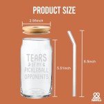 Panvola Tears of My Pickleball Opponents Pickleball Gifts Glass Cup with Bamboo Lids Glass Straw Beer Can Shaped Glass Iced Coffee Glasses Drinking Jars Beer Glasses Glass Cans 16oz