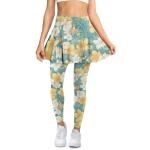 Daulesho Hawaii Frangipani Yoga Legging with Skirts for Women, Tropical Plants Athletic Tennis Skirt with Leggings Island Style Ladies Tennis Pickleball Clothing-S