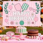 Pickleball Birthday Party Decorations for Girls Backdrop Pink Green Pickleball Themed Happy Birthday Backdrop Banner for Boy Girl Player Sports Floral Balloon Bday Decor Supplies Photo Props 5 * 3ft