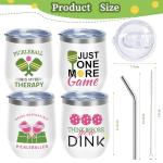 ZenDecor Pickleball Gifts for Women, 4-Pack Insulated Stainless Steel Pickleball Tumblers with Lids & Straws, Leak-Proof, Stemless, Gifts for Pickleball Lovers
