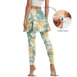 Daulesho Hawaii Frangipani Yoga Legging with Skirts for Women, Tropical Plants Athletic Tennis Skirt with Leggings Island Style Ladies Tennis Pickleball Clothing-S