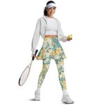 Daulesho Hawaii Frangipani Yoga Legging with Skirts for Women, Tropical Plants Athletic Tennis Skirt with Leggings Island Style Ladies Tennis Pickleball Clothing-S