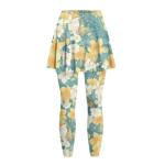 Daulesho Hawaii Frangipani Yoga Legging with Skirts for Women, Tropical Plants Athletic Tennis Skirt with Leggings Island Style Ladies Tennis Pickleball Clothing-S