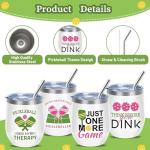 ZenDecor Pickleball Gifts for Women, 4-Pack Insulated Stainless Steel Pickleball Tumblers with Lids & Straws, Leak-Proof, Stemless, Gifts for Pickleball Lovers