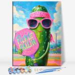 Aeontinity Pickleball Pickle Ballin Hobby Framed Canvas DIY Paint by Numbers Kit Bar Cafe Cave Home Room Wall Bathroom Porch Patio Decor Gift, 16 x 12 Inch