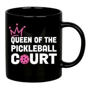 Panvola Queen of the Pickleball Court Pickleball Gifts for Women Wife Mom Grandma Aunt Girlfriend Ceramic Mug Gifts for Pickleball Lovers Coffee Cup (Black)