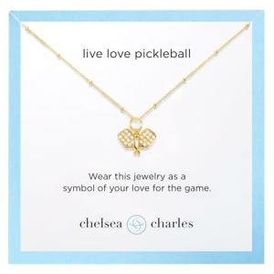 Chelsea Charles Pavé Pickleball Charm Necklace, Fashion Jewelry Gift for Women - Gold