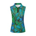 Irisjudy Women's Hawaiian Banana Leaf Sleeveless Tennis Shirt Golf Polo Tank Tops Quick Dry Tropical Style Plants Leaves Pickleball Shirts Zipper Summer T-Shirts, Green