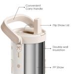 SANDJEST Pickleball Stainless Steel Straw Lid Tumbler 30oz with Carry Handle for Women Girls, Insulated Travel Coffee Cup, Gift for Sports Outdoor Workout Christmas Birthday (Beige)