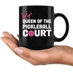 Panvola Queen of the Pickleball Court Pickleball Gifts for Women Wife Mom Grandma Aunt Girlfriend Ceramic Mug Gifts for Pickleball Lovers Coffee Cup (Black)