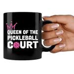 Panvola Queen of the Pickleball Court Pickleball Gifts for Women Wife Mom Grandma Aunt Girlfriend Ceramic Mug Gifts for Pickleball Lovers Coffee Cup (Black)