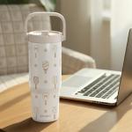 SANDJEST Pickleball Stainless Steel Straw Lid Tumbler 30oz with Carry Handle for Women Girls, Insulated Travel Coffee Cup, Gift for Sports Outdoor Workout Christmas Birthday (Beige)