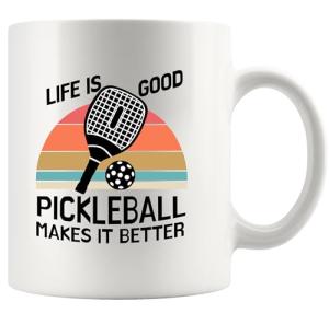 Panvola Life Pickleball Makes it Better Pickleball Gifts Sports Player Dad Mom Uncle Aunt Boyfriend Girlfriend Coach Gifts Novelty Drinkware Ceramic Mug 11 oz White
