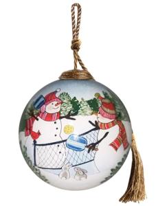 Pickleball Christmas Ornament – Glass Snowman Playing Pickleball – Fun for Pickleball Lovers & Players – 3” Reverse-Painted Collectible Ornament with Gift Box