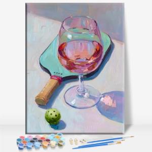 Aeontinity Pickleball Cocktail Wine Sport Framed Canvas DIY Paint by Numbers Kit Bar Cafe Cave Home Room Wall Bathroom Porch Patio Decor Gift, 16 x 12 Inch