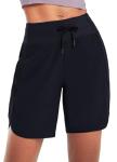 baleaf Women's 7" Long Running Shorts Athletic Workout Gym Quick Dry Hiking Shorts High Waisted Zipper Pocket Black M