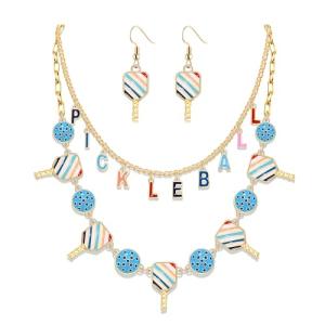 PHALIN Pickleball Choker Necklace Set - Women's Blue Crystal Earrings & Necklace - Perfect for Game Day, Birthday, Pickleball Enthusiasts