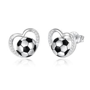 Sterling Silver Basketball Pickleball Football Soccer Volleyball Tennis Ball Stud Earrings Women Sport Heart Earrings Jewelry Gifts (Soccer)
