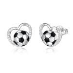 Sterling Silver Basketball Pickleball Football Soccer Volleyball Tennis Ball Stud Earrings Women Sport Heart Earrings Jewelry Gifts (Soccer)