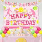SHADOAMP Pickleball Party Decoration Girls, Pink Pickleball Themed Happy Birthday Backdrop Banner Cake Cupcake Topper Latex Balloons for Sports Themed Birthday Party Supplies