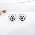 Sterling Silver Basketball Pickleball Football Soccer Volleyball Tennis Ball Stud Earrings Women Sport Heart Earrings Jewelry Gifts (Soccer)