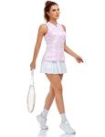 MoFiz Women's Golf Tennis Polo Shirt Sleeveless 1/4 Zip Collarless Racerback Pickleball Tank Tops Quick Dry Athletic T-Shirt Pink Camo S