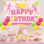 SHADOAMP Pickleball Party Decoration Girls, Pink Pickleball Themed Happy Birthday Backdrop Banner Cake Cupcake Topper Latex Balloons for Sports Themed Birthday Party Supplies