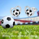 Sterling Silver Basketball Pickleball Football Soccer Volleyball Tennis Ball Stud Earrings Women Sport Heart Earrings Jewelry Gifts (Soccer)