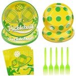 96Pcs Pickleball Party Supplies Pickleball Party Plates Napkins Forks Disposable Pickleball Tableware Set for Pickle Ball Party Decorations Pickleball Themed Party, Serves 24