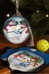 Pickleball Christmas Ornament – Glass Snowman Playing Pickleball – Fun for Pickleball Lovers & Players – 3” Reverse-Painted Collectible Ornament with Gift Box
