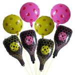 6 Pcs Pickleball Party Balloons - 2 Yellow & 2 Pink Pickleball Foil Balloons, 4 Racket Balloons for Sports Birthday Decor, Game Day Party Supplies, Baby Shower Decorations
