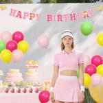 SHADOAMP Pickleball Party Decoration Girls, Pink Pickleball Themed Happy Birthday Backdrop Banner Cake Cupcake Topper Latex Balloons for Sports Themed Birthday Party Supplies