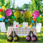 6 Pcs Pickleball Party Balloons - 2 Yellow & 2 Pink Pickleball Foil Balloons, 4 Racket Balloons for Sports Birthday Decor, Game Day Party Supplies, Baby Shower Decorations