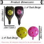 6 Pcs Pickleball Party Balloons - 2 Yellow & 2 Pink Pickleball Foil Balloons, 4 Racket Balloons for Sports Birthday Decor, Game Day Party Supplies, Baby Shower Decorations