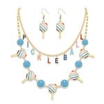 PHALIN Pickleball Choker Necklace Set - Women's Blue Crystal Earrings & Necklace - Perfect for Game Day, Birthday, Pickleball Enthusiasts