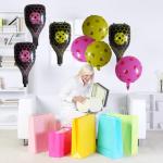 6 Pcs Pickleball Party Balloons - 2 Yellow & 2 Pink Pickleball Foil Balloons, 4 Racket Balloons for Sports Birthday Decor, Game Day Party Supplies, Baby Shower Decorations