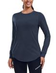PINSPARK Athletic Long Sleeve Tops for Women Crew Neck Yoga Shirt Wicking Sun Shirts Lightweight Pickleball Shirts, True Navy L