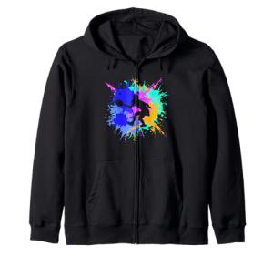 Colorful Paint Splash Pickleball Heartbeat Dink Squad Court Zip Hoodie