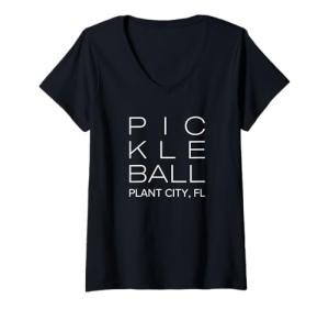 Womens Block Print Pickleball Plant City, FL V-Neck T-Shirt