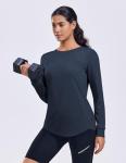 PINSPARK Athletic Long Sleeve Tops for Women Crew Neck Yoga Shirt Wicking Sun Shirts Lightweight Pickleball Shirts, True Navy L
