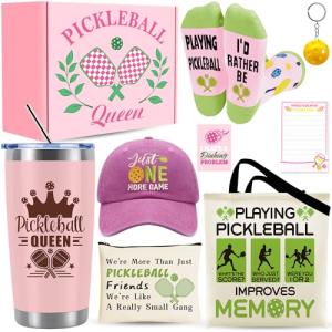 Pickleball Gifts for Women, Pickleball Lover Stuff with 20 Oz Tumbler Hat Socks Tote Bag Makeup Bag Keychain Sticky Notes, Birthday, Christmas Gift for Pickleball Player, Pickleball Coach