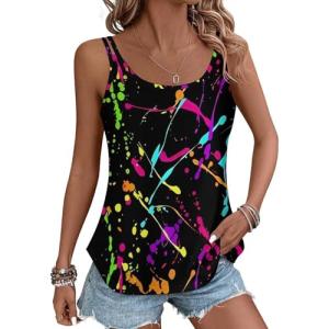 Rainbow of Neon Paint Camisole Vest Women Sleeveless Sleeve Tops Sports Tank Top Fashion Pickleball Shirts Camisole Dry Fit Summer Gym Tanks S